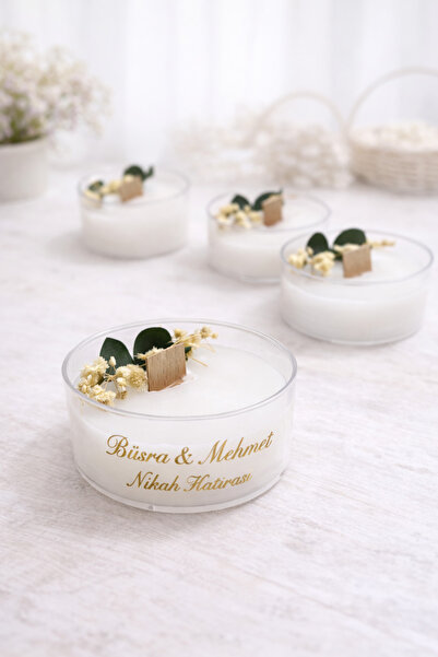 Defne kişiye özel isimli 10 adet Mika kutu içerisinde mum üzeri okaliptus ve ...