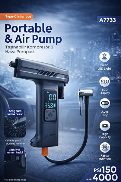 MO DOU Taşınabilir Dijital Hava Pompası 150 PSI Şarjlı Mini Kompresör | LCD E...