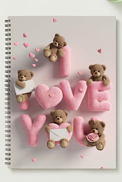 BLACKONECLASS Cute Bear and Heart Detail A5 Metal Spiral Unlined Cardboard Co...