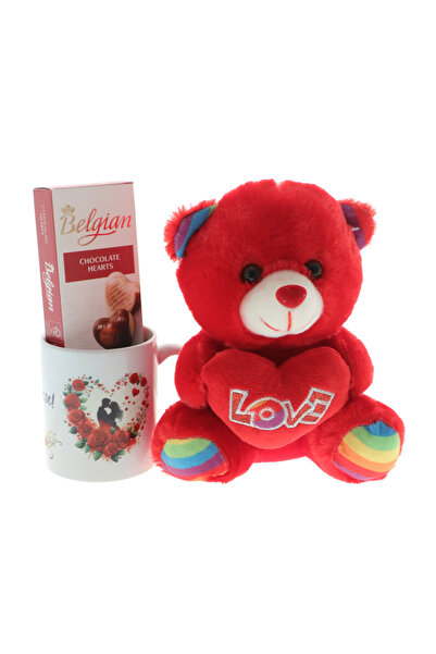 GiftExpress Valentine's Gift Set with Personalized Mug, Red Teddy Bear and Pr...