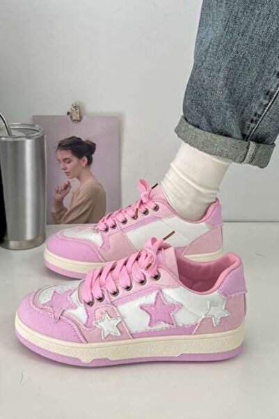 İlayda Toprak Astra Pembe Unisex Yıldız Nakışlı Desenli Casual Bağcıklı Rahat...