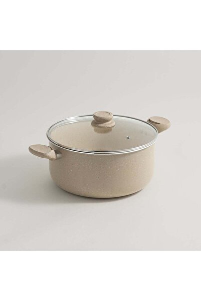 Generic Alberto aluminum cooking pot with glass lid 6.8L, cream