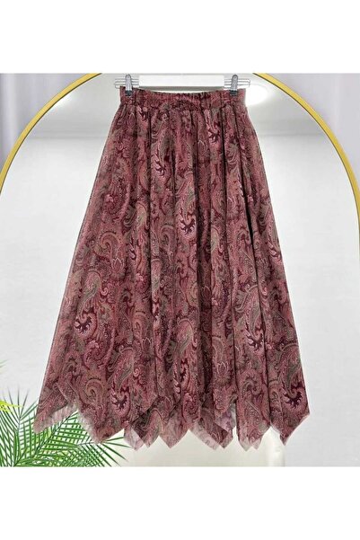 MODA VEDAT Women's Shawl Pattern Asymmetrical Cut Chiffon Skirt -0370