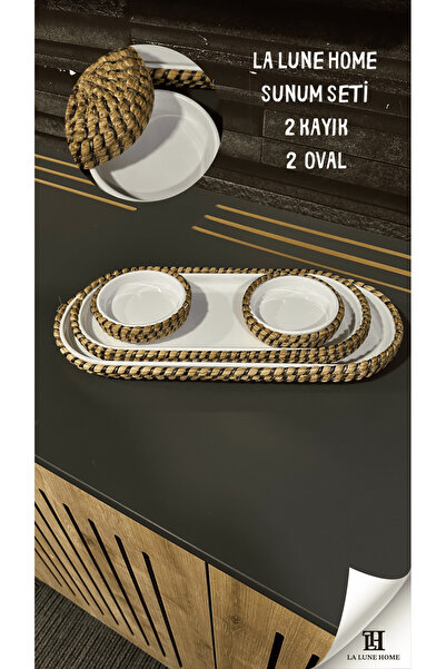la lune home طقم عرض من الميلامين المغطى بالجوت - 2 كاياك - 2 دائري