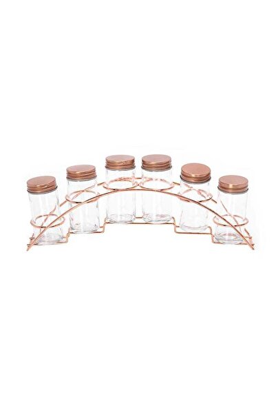 Generic ALBERTO 6-Piece Jar With Copper Lid And Stand Clear/Brown 90ml