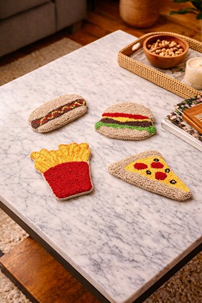 Fun Life Handmade Fast Food Themed Coasters - Set of 4