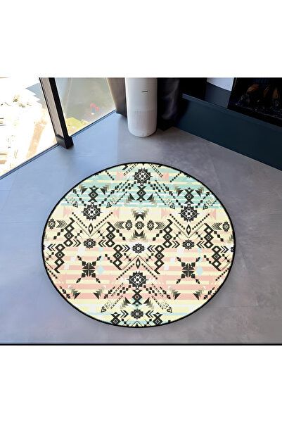 Rugs Modern Halı Mira Round Multicolor Black Ethnic Pattern Detailed Woven Ba...