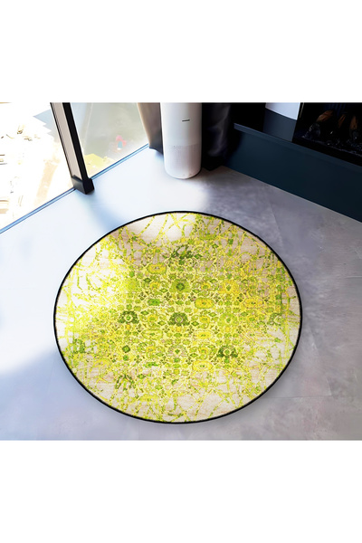 Rugs Modern Halı Green Theme Traditional Motif Patterned Round Woven Base Vin...