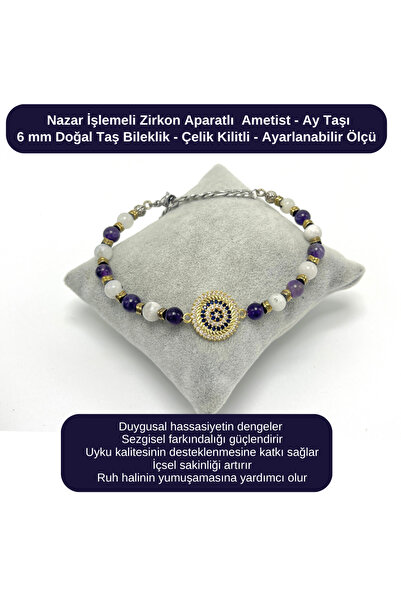 YILDIZ DOĞAL TAŞ Certified Evil Eye Embellished Zircon - Amethyst - Moonstone...