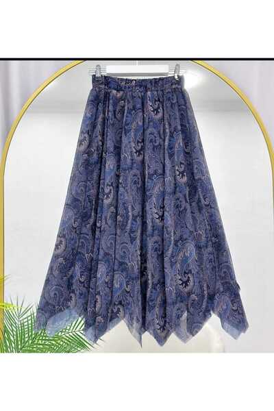 MODA VEDAT Women's Shawl Pattern Asymmetrical Cut Chiffon Skirt -0370