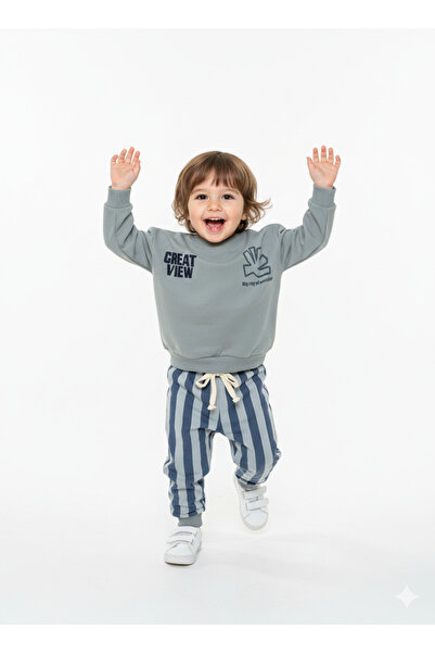 Momivi Kids Σετ 2 τεμαχίων για αγόρια με κορδόνια στη μέση και ριγέ κάτω μέρος