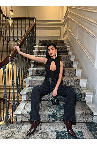 Ağgez Women's Stoned High Waist Palazzo Fit Jeans