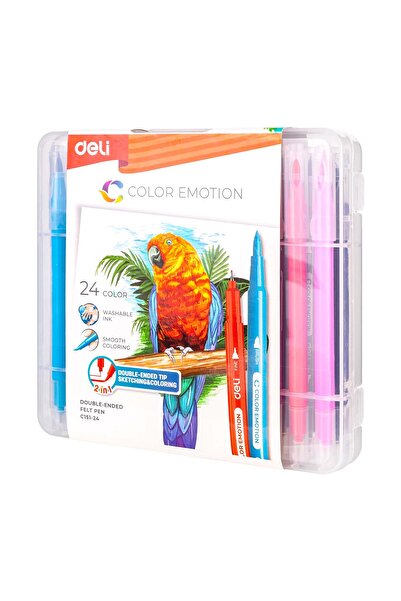 Deli Cutie de plastic cu 24 de culori, markere cu vârf de pensulă