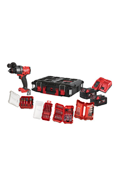 Milwaukee M18FPD3100P-502P Drill set, 2 B5Ah batteries, charger, bit and dril...
