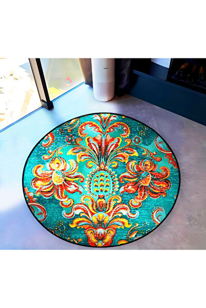 Rugs Modern Halı Mira Round Green Orange Pattern Detailed Woven Base Modern D...