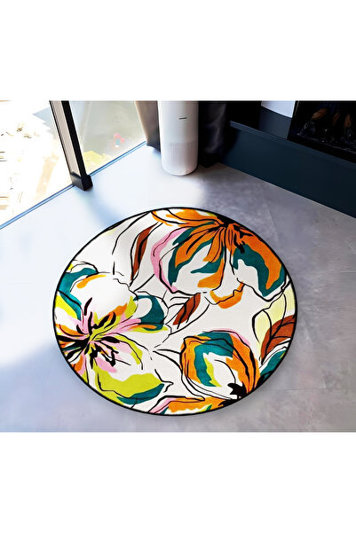 Rugs Modern Halı Mira Round Abstract Colorful Flowers Detailed Woven Base Mod...