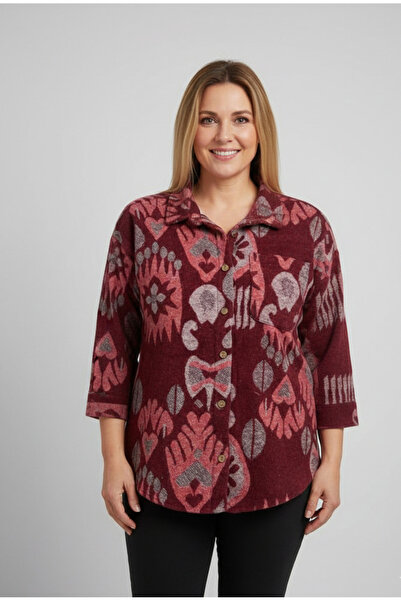 YusGos Women's Single Pocket 4/3 Sleeve Ethnic Patterned Thick Lumberjack Jac...