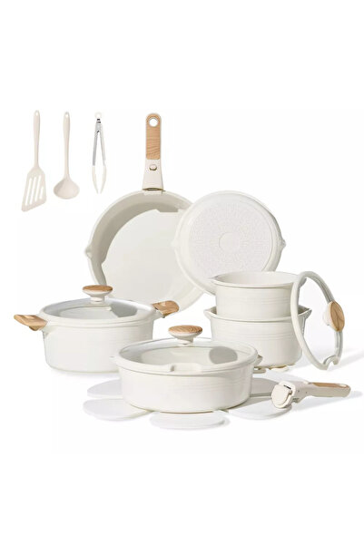 CAROTE 24-Piece Ceramic Cookware Set with Detachable Handle, PFAS-Free Health...