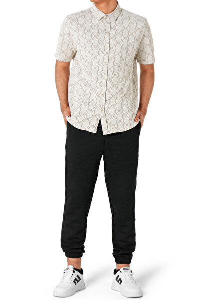 hendam Men's casual beige shirt with beige patterns and embellishments