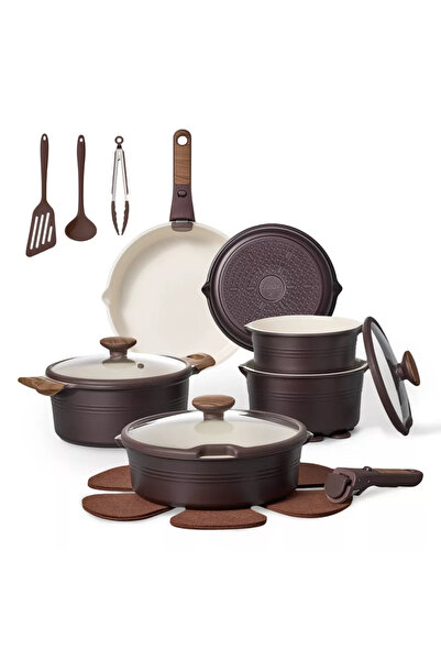 CAROTE 24-Piece Ceramic Cookware Set with Detachable Handle, PFAS-Free Health...