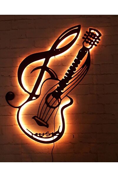 Saatistan Müzik Temalı Ledli Ahşap Duvar Süsü, Şık ve Dekoratif Tablo