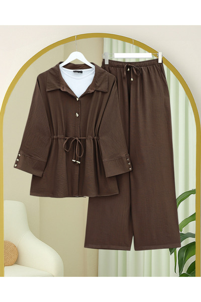 Modamorfo Βαμβακερό Σετ με Τούνελ Δέσιμο, Παντελόνι με Ελαστική Μέση και Πλισ...