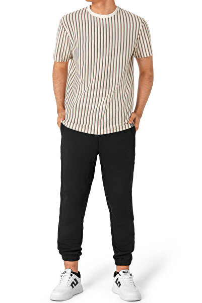 hendam Men's casual beige striped t-shirt