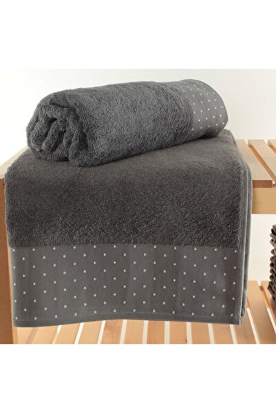 Şaheser Set of 2 bath towels 70x140cm with dots, 100% cotton, Pitircik Anthra...