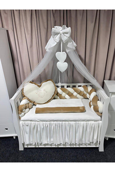 PeppiBambini Personalized 11-piece crib bedding -Beige Velvet Braided Sides -