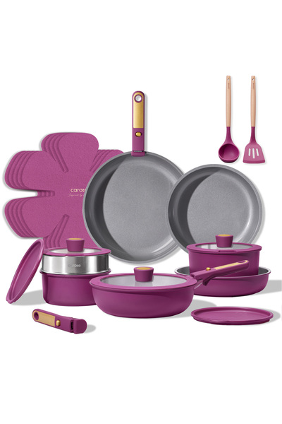 CAROTE 21-Piece Ceramic Cookware Set with Detachable Handle, PFAS-Free Health...
