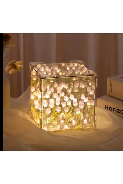Saatistan Pink Tulip Night Light with Mirror, Endless Design, Decorative and Stylish