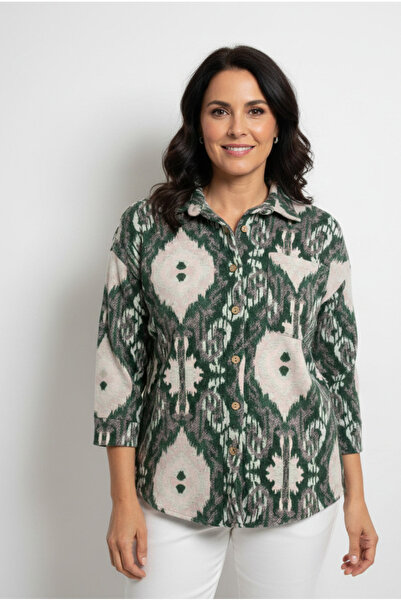 YusGos Women's Single Pocket 4/3 Sleeve Ethnic Patterned Thick Lumberjack Jac...