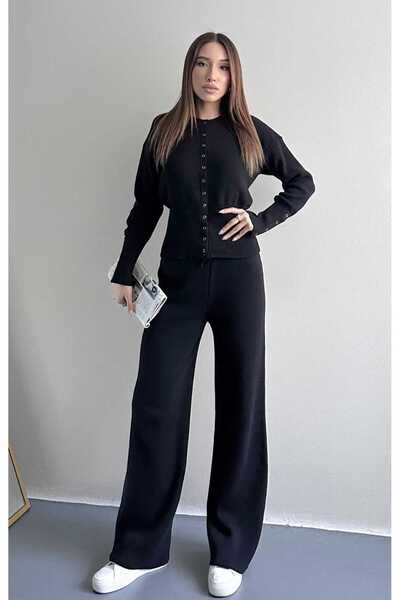 yeditepe fashion Snap Fastener Slim Cut Ella Knitwear Set