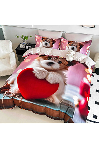 OEM Double Bed Linen, 5D Digital Print, Puppy with Heart, 6 Pieces, Finet, 18...