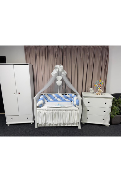 PeppiBambini Personalized 11-piece crib bedding -Blue Little Baby Velvet Brai...