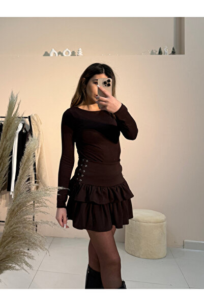 Sude Ay Bağlama Detaylı Fırfır Mini Etek