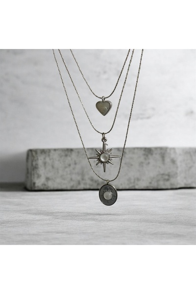 Fiamoss Kadın Rodyum Kaplama Üçlü Set Kolye