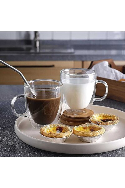 dealshopromania Set of 4 double walled thermos glass coffee cups 350 ml