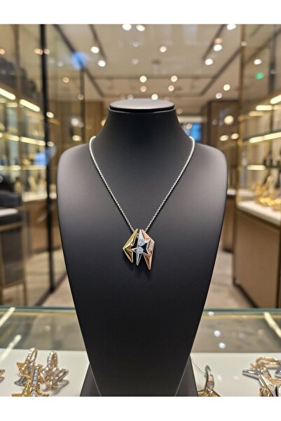 Silver PARÇALI YILDIZ SÜSLEMELİ 925 AYAR GÜMÜŞ KOLYE