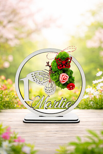 OEM Decoration with stabilized lichens – March 1st Gift, Martisor, 15 cm, White.