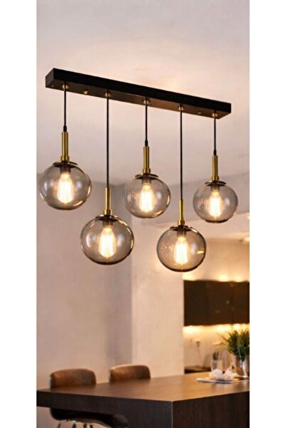 HRH ELEKTRİK HRH-5002 MODERN FÜME GLOP CAM 5'Lİ SARKIT AVİZE - SİYAH ESKİTME ...