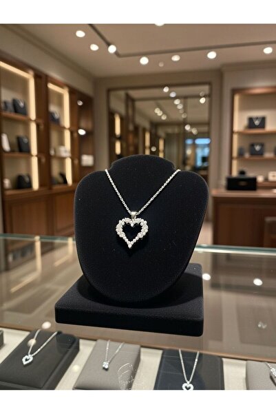 Silver TAŞLI KALP DESENLİ 925 AYAR GÜMÜŞ KOLYE