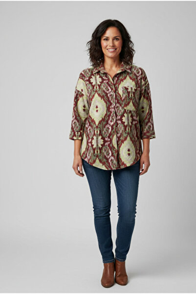 YusGos Women's Single Pocket 4/3 Sleeve Ethnic Patterned Thick Lumberjack Jac...