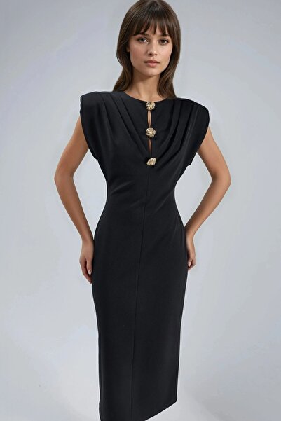 Hiccup Busem Slim Fit Midi Dress with Accessory Detail