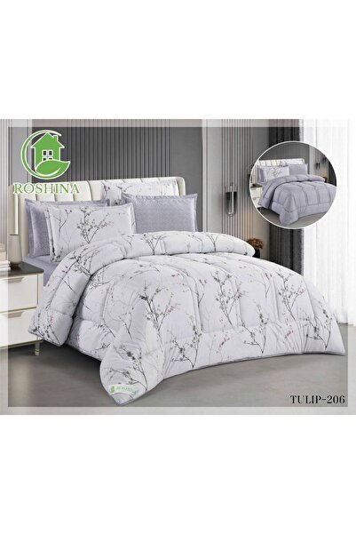 RoShield Tulip Summer Bedspread Set (Double Size, 6 Pieces, Two Different Sides)