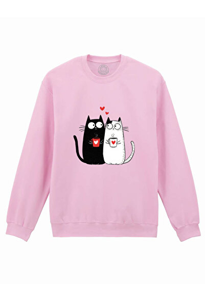 Cu Pisici Bluza Printata-Love, Purrs & Coffee, Unisex, Valentine's Day