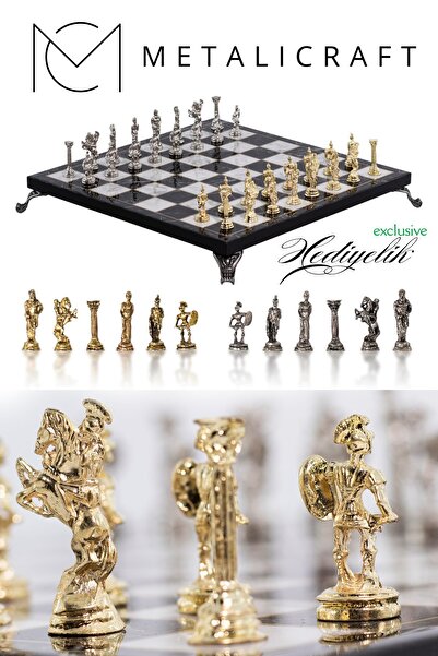 Metalicraft MC42 Antik Roma Metal Satranç Takımı - Mermer Desenli 25cm Tahta ...