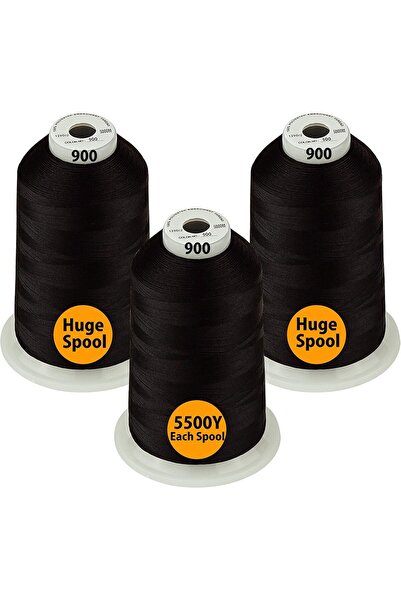 Simthread Embroidery Thread Set 3 Spools, 5000 m, Black Color
