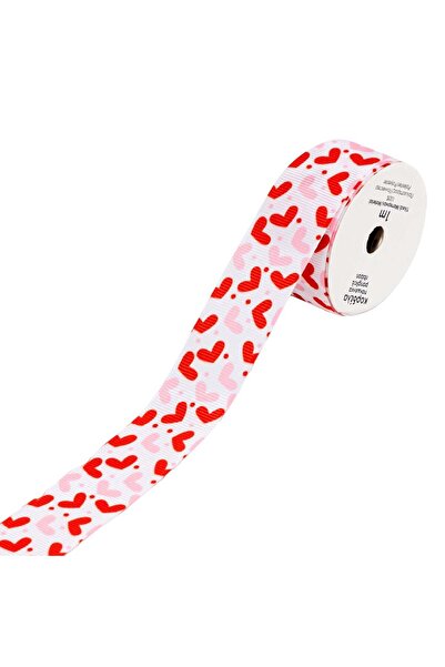 OEM White Packaging Ribbon with Red & Pink Hearts Pattern 1mx2.5cm