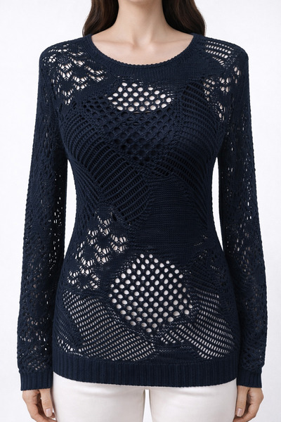 Neden Tekstil Black Transparent Detailed Long Sleeve Mesh Knitwear